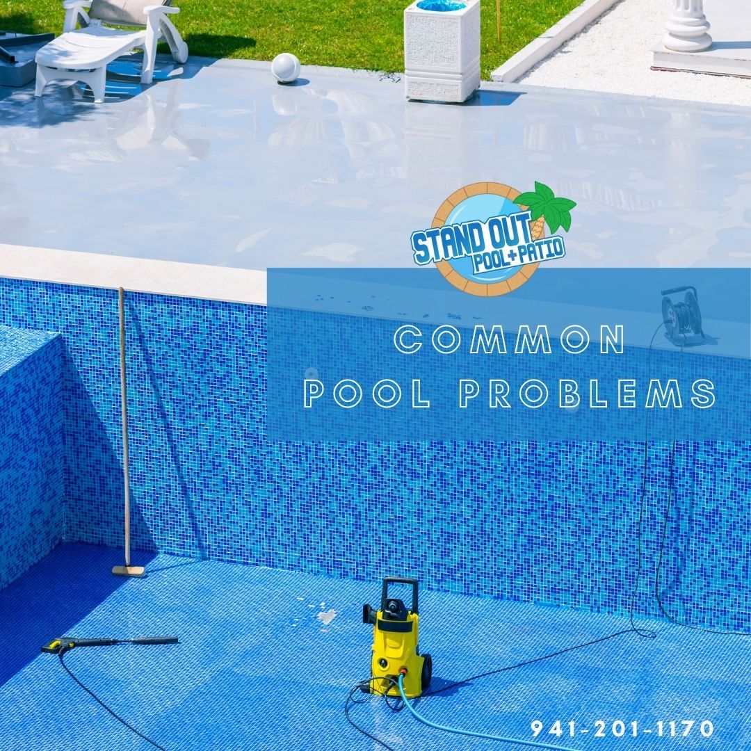 Pool repair and cleaning in a backyard